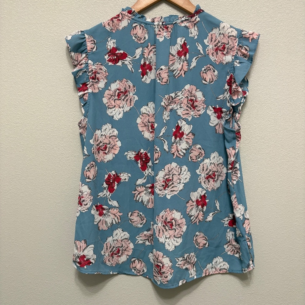 Daniel Rainn Liona Flutter Sleeve Top - Blue Floral, L - Picture 7 of 8
